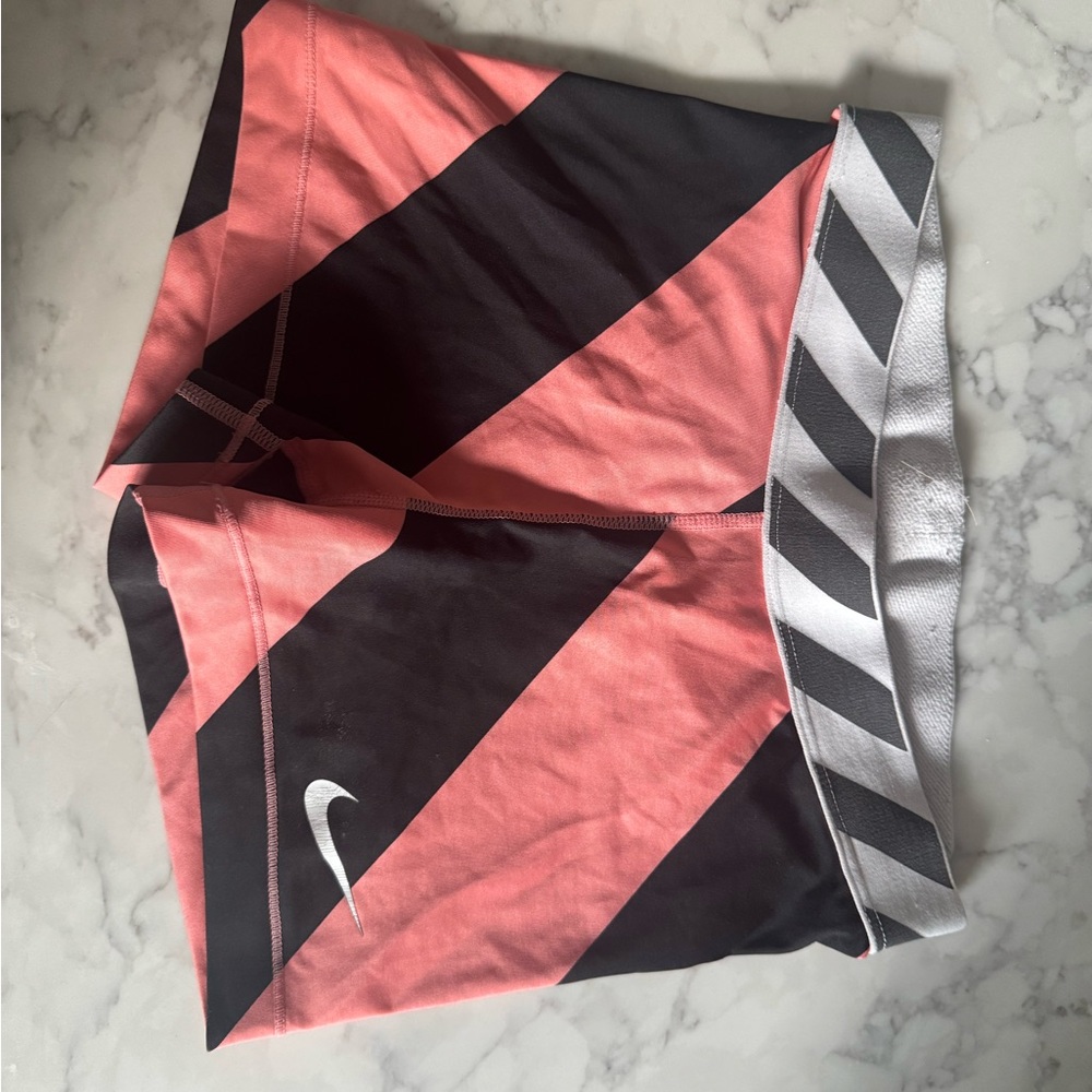 Nike Coral and Black Diagonal Stripe Shorts